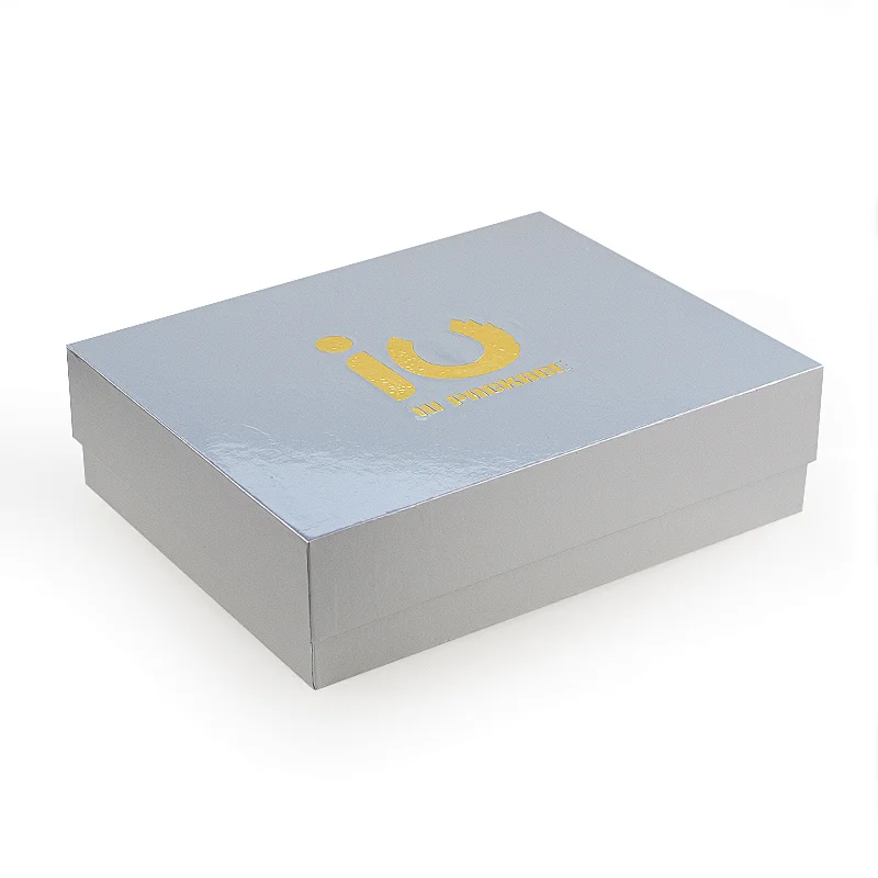 Custom glossy gold stamping logo white cardboard apparel packaging rigid box