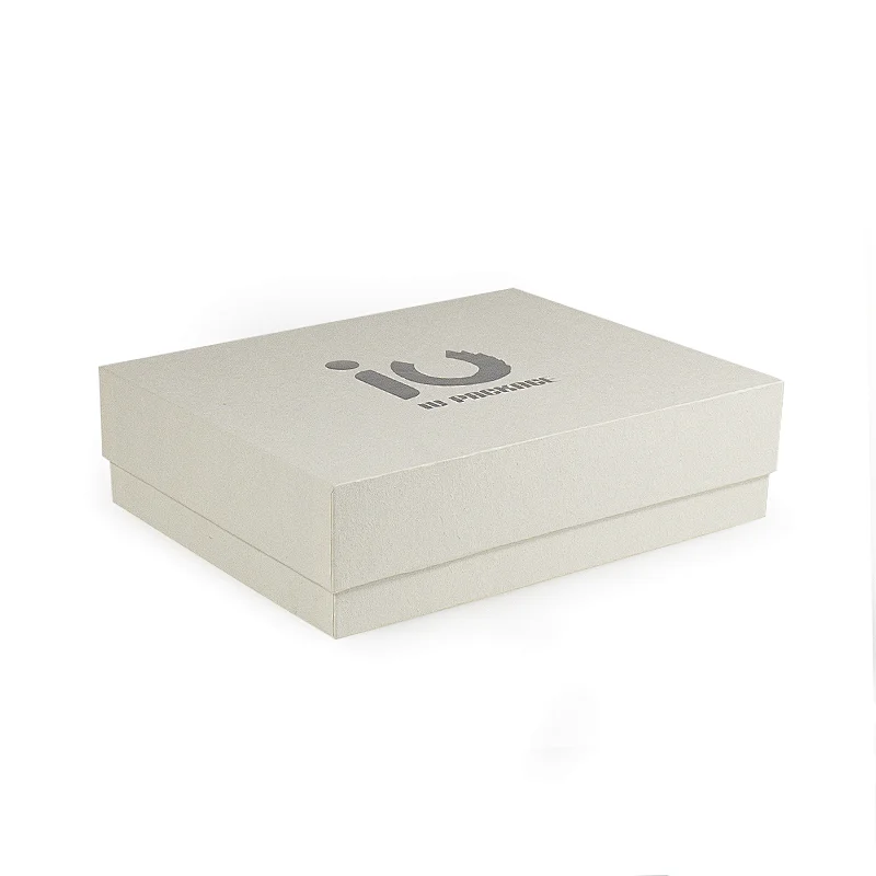 White cardboard custom logo silver stamping apparel clothing boxes