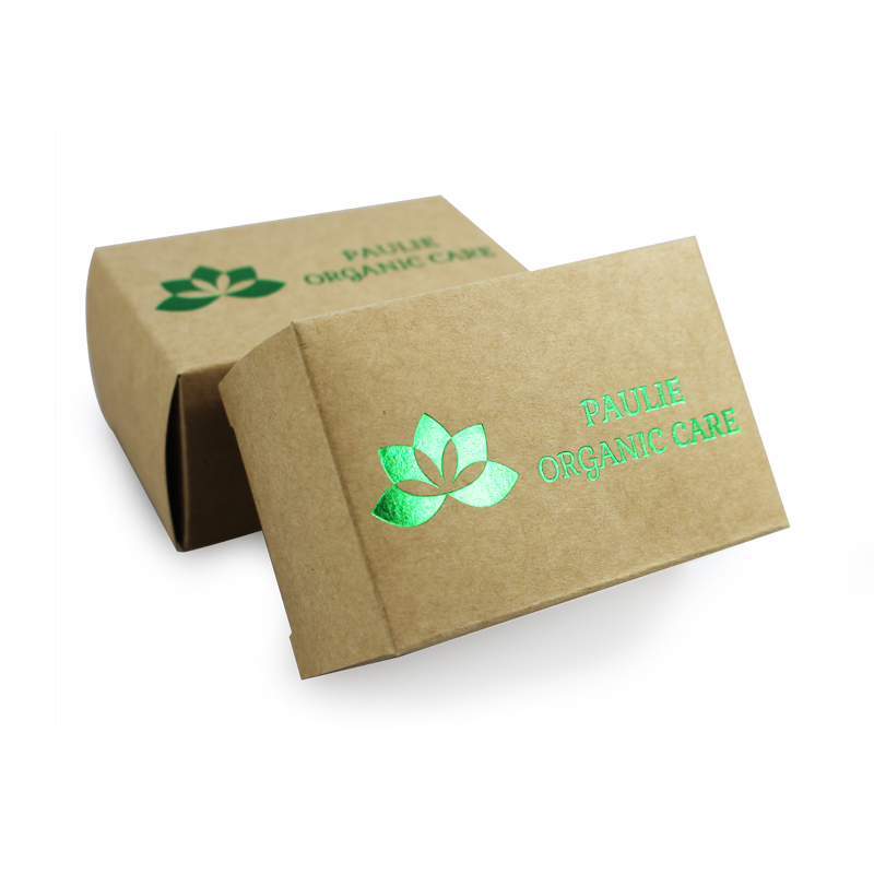 recycle brown kraft handmade soap boxes with logo green hot stamping