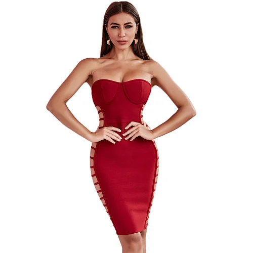 Factory Elegant High Waist Off Shoulder Hollow Out Bodycon Club Party Bandage Dress