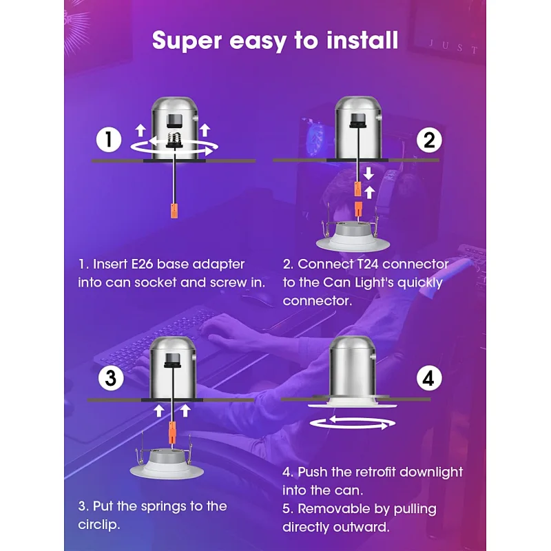 Smart Recessed Lighting 5/6 Inch 15W RGBCW 1400LM Eqv 125w LED Retrofit Can Lights, WiFi+BLE Mode with BT Remote Controller Dimmable Recessed Lights, Work with Alexa/Google Assistant, 6 Pack