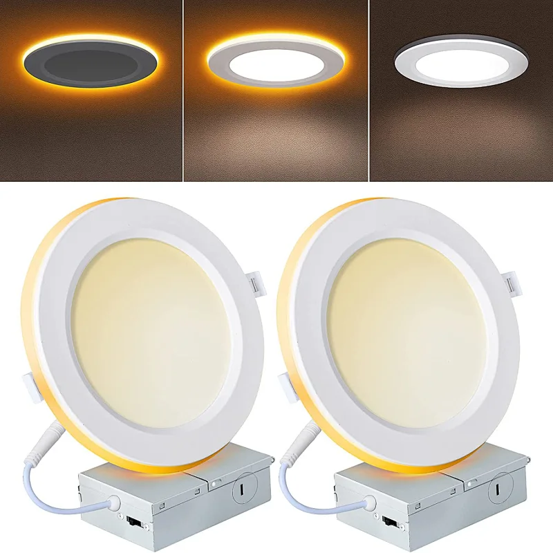 Einbauleuchte mit Nachtlicht, 15,2 cm, 14 W, 1300 Lumen, 5 CCT, dimmbar, ultradünn, LED-Einbauleuchten, 2700 K/3500 K/4000 K/5000 K/6500 K, Canless Downlight-Licht, CRI 90, ETL und FCC,