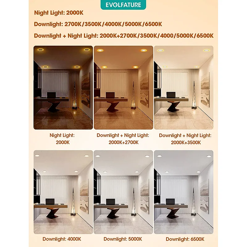 Recessed Lighting with Night Light 6 Inch, 14W 1300 Lumen 5CCT Dimmable Ultra Thin LED Recessed Lights, 2700K/3500K/4000K/5000K/6500K Canless Downlight Light, CRI 90, ETL & FCC,