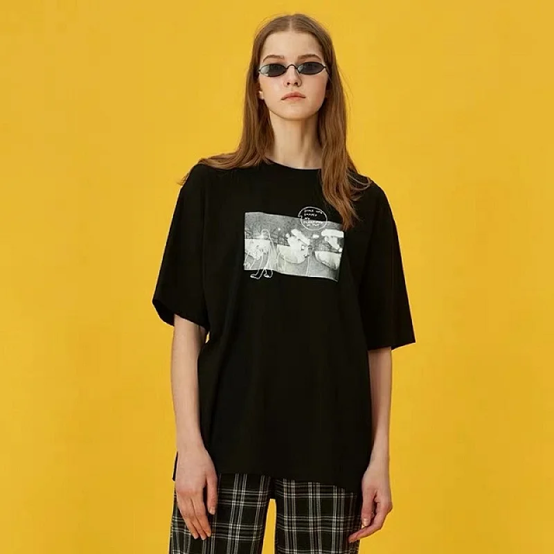 White Women's Cotton O-Neck Print Short Sleeve Korean Style Top Female Summer T-shirt