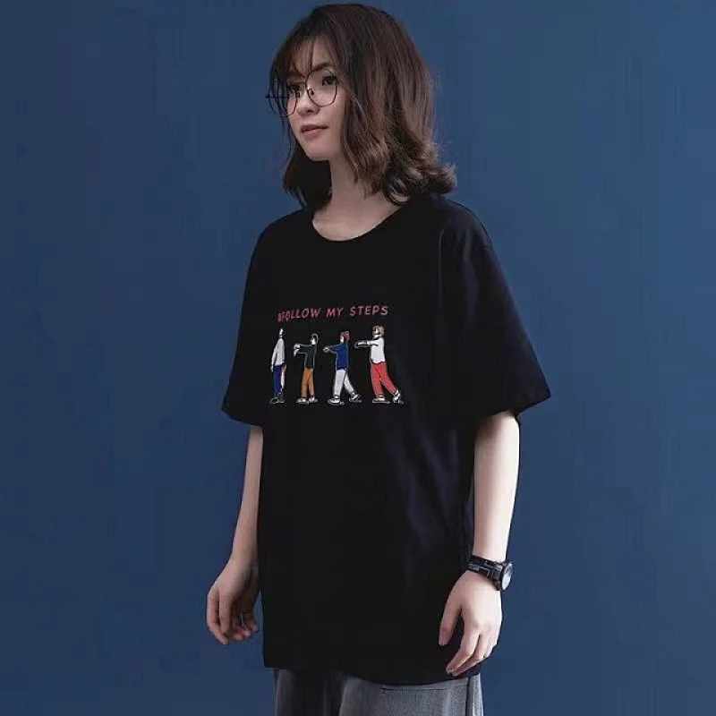 OEM Plain White and Black Fashion Design Custom Printing 100% Cotton Soft Loose Women's T-shirt