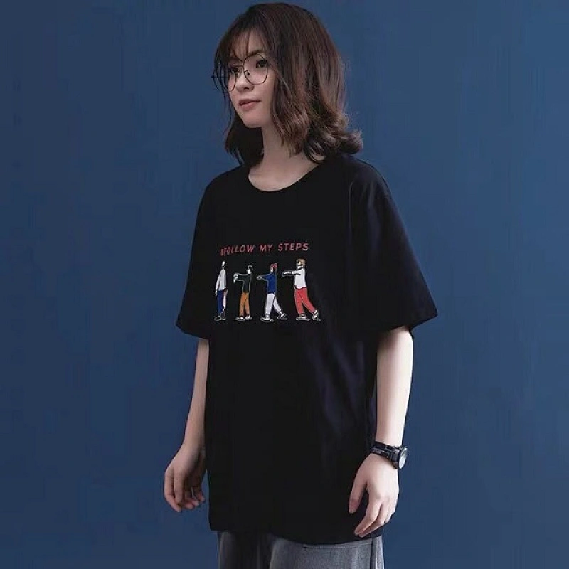 OEM Plain White and Black Fashion Design Custom Printing 100% Cotton Soft Loose Women's T-shirt