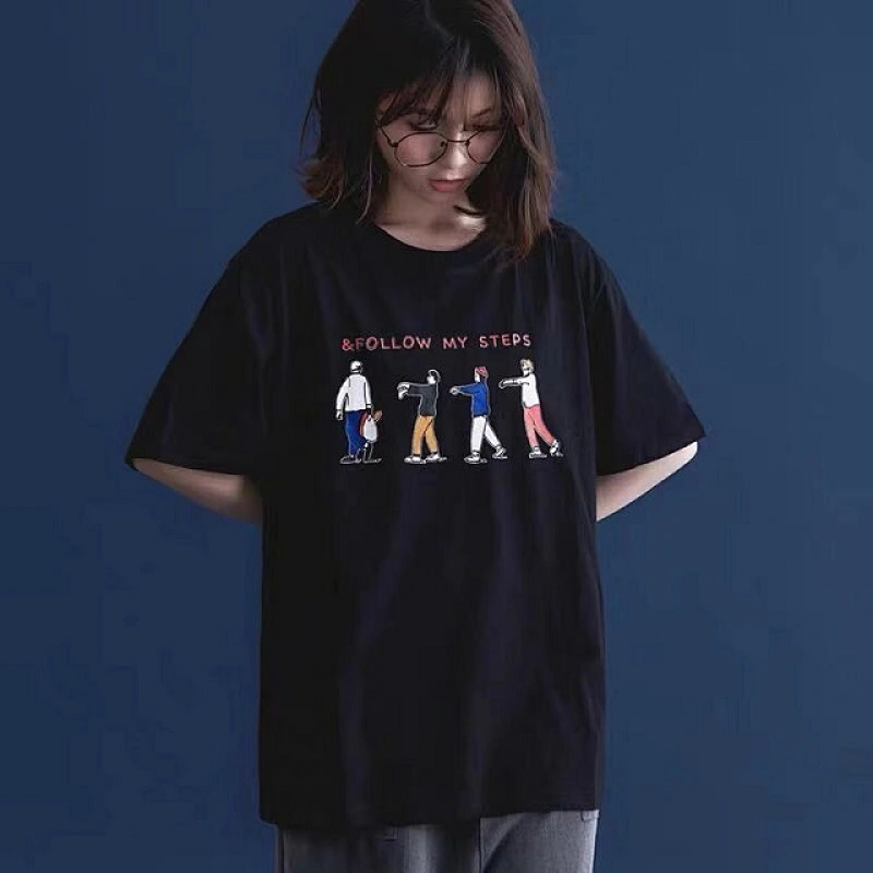 OEM Plain White and Black Fashion Design Custom Printing 100% Cotton Soft Loose Women's T-shirt