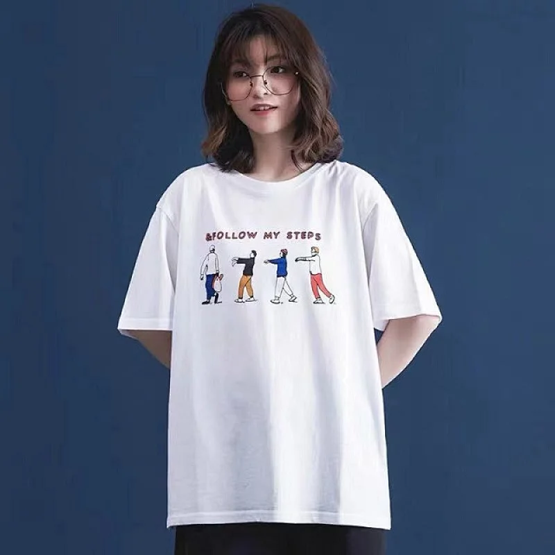 OEM Plain White and Black Fashion Design Custom Printing 100% Cotton Soft Loose Women's T-shirt