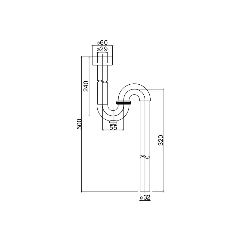 Waste basin tublar s-trap