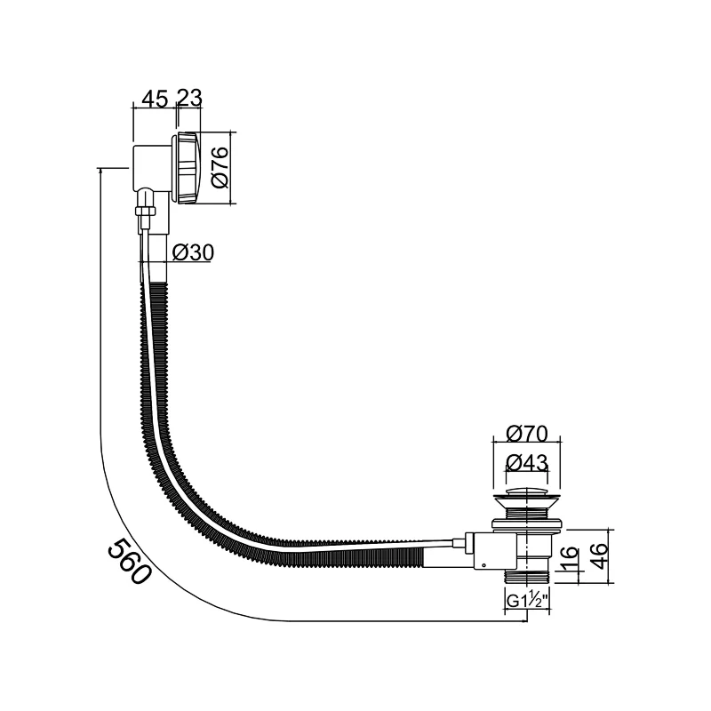 Brass bath waste copper corrugated hose
