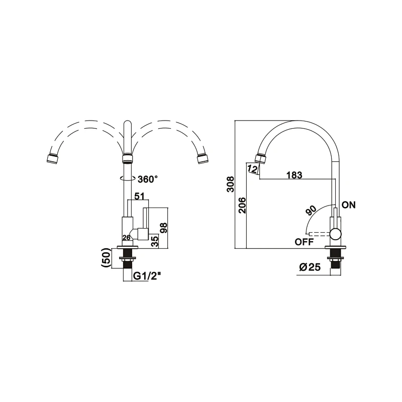 Ceramic Cartridge Wall mounted Stainless Steel Tap