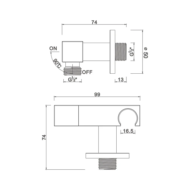 Angle valve for pp spray shower