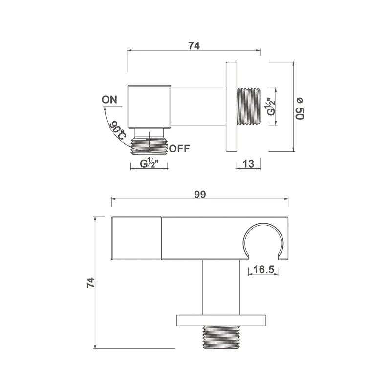 Angle valve for pp spray shower