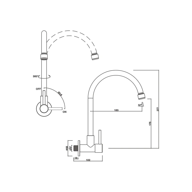 Ceramic Cartridge Wall mounted Stainless Steel Tap