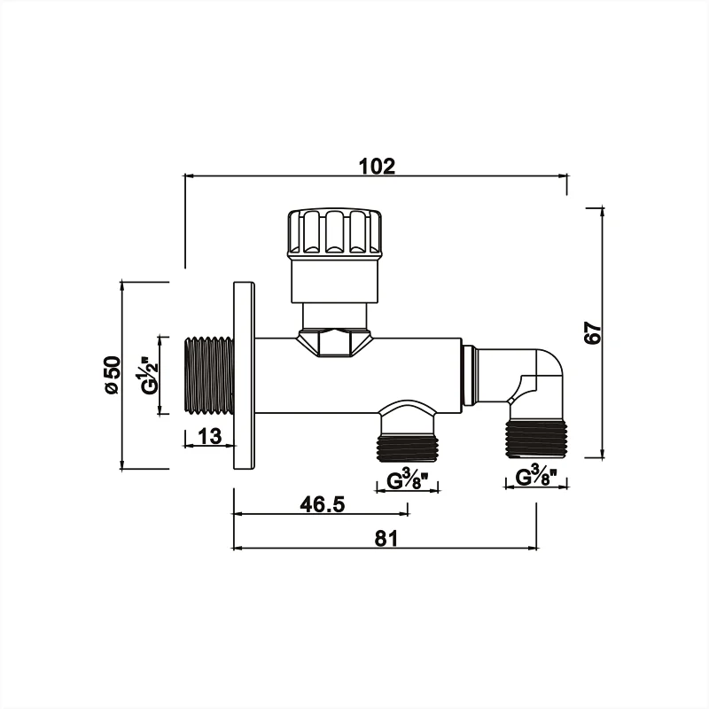 Ceramic cartridge angle valve