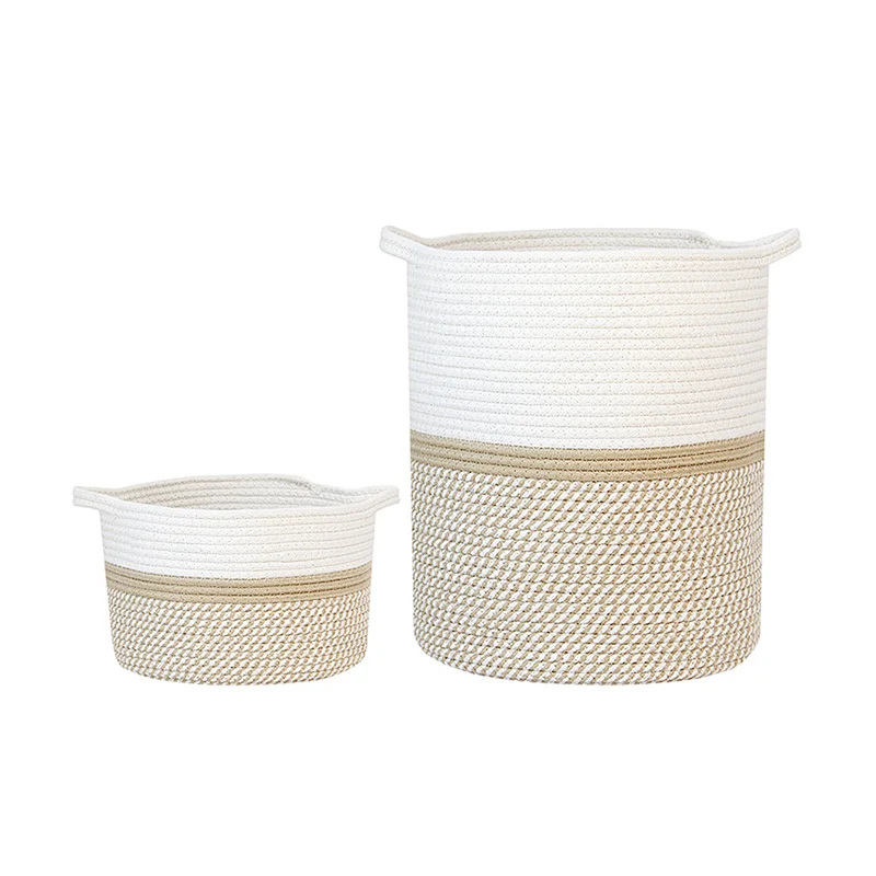 No Moq Customized Thicken Extra Large Woven Cotton Rope Laundry Storage Basket