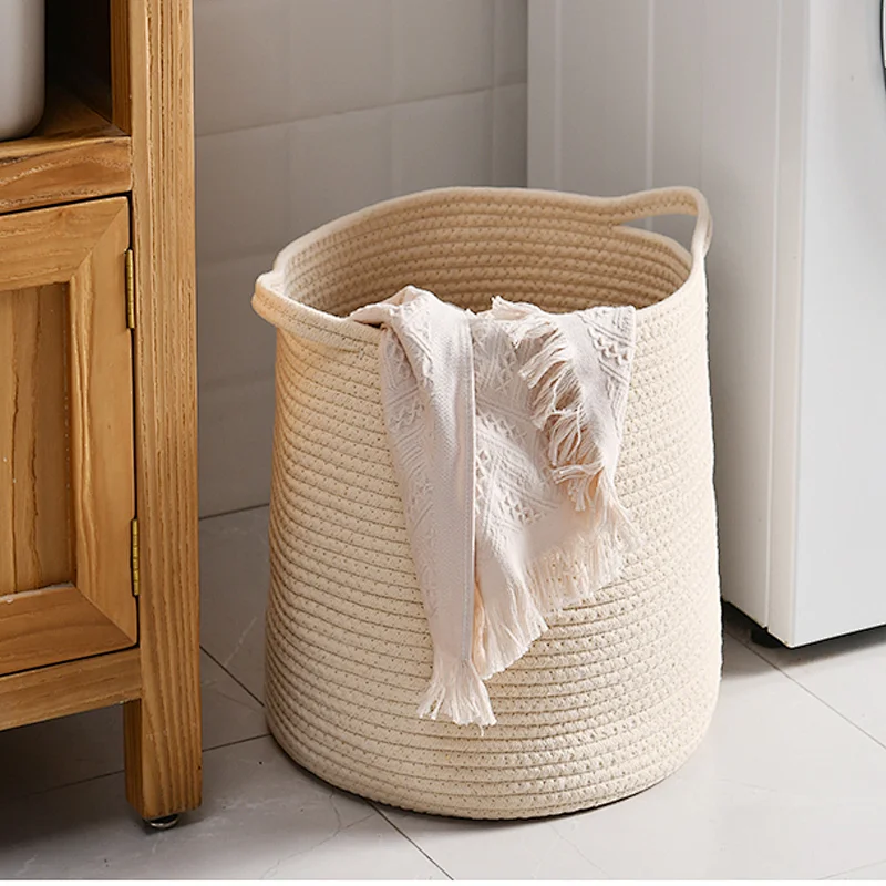Customized Logo Size Color Foldable Woven Baby Cotton Rope Storage Basket