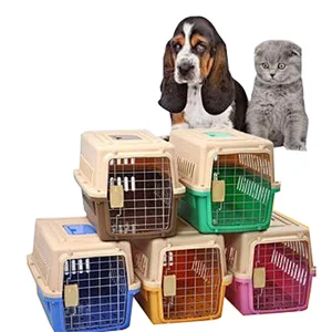 Easy to carry Dog Cat Plastic Travel Box Metal Pet Cages portable traveling cage