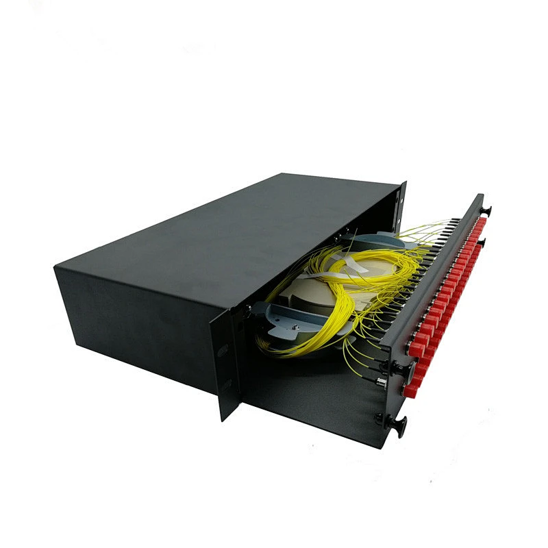 Panel de conexión de fibra deslizante de alta densidad impermeable para montaje en rack de 24 puertos 2U