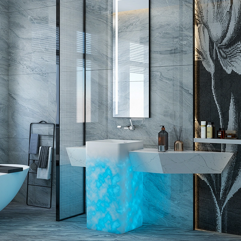 L Shaped Quartz Bathroom Vanity | Pedestal Vanity