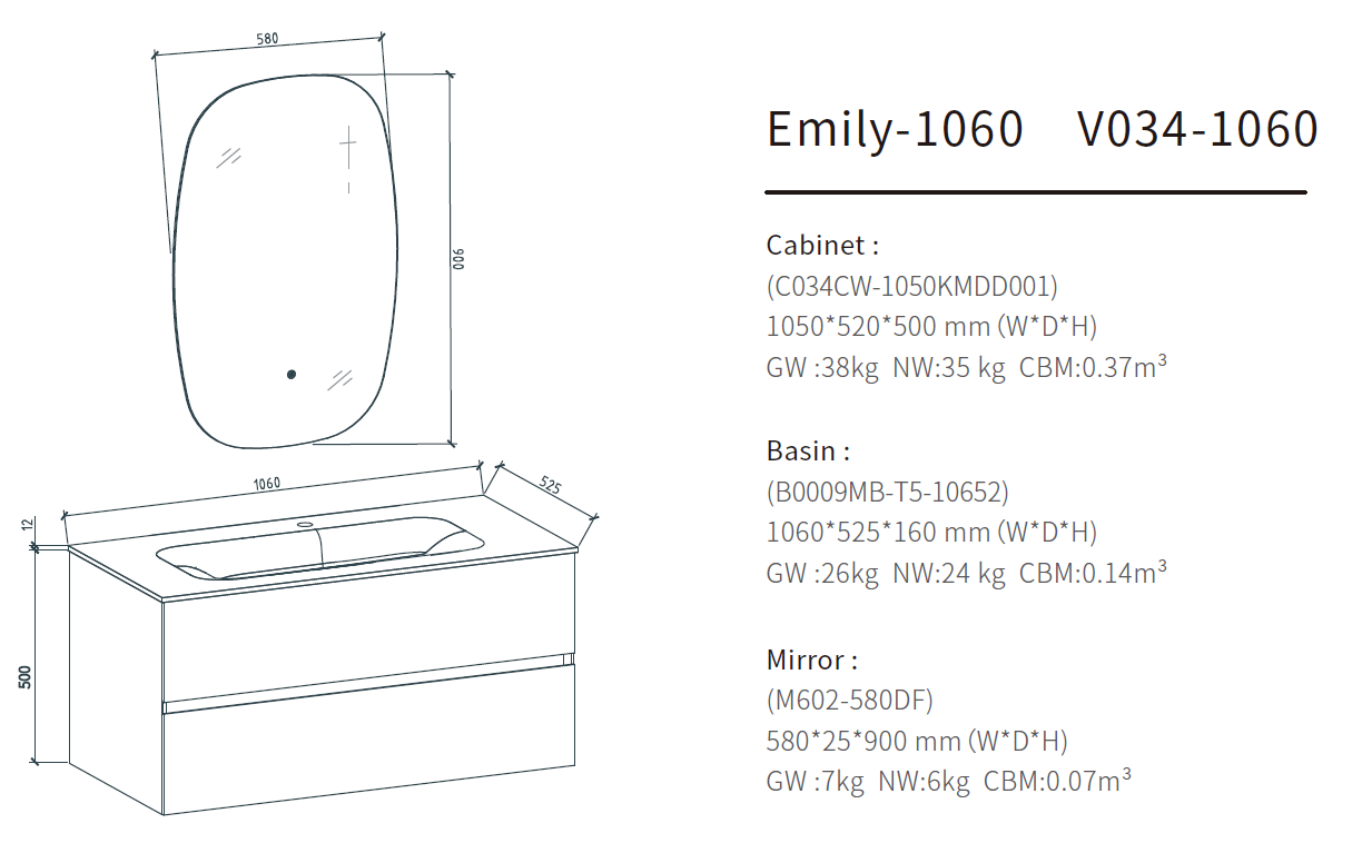 small floating bathroom vanity size 1060
