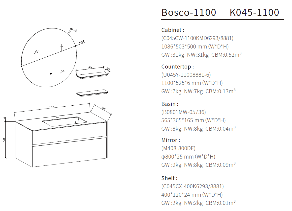wood floating vanity 1100 bosco