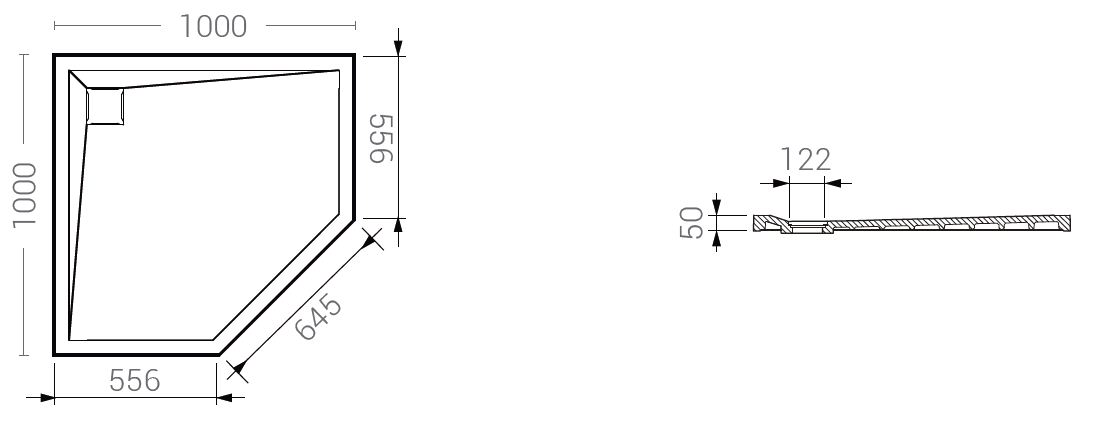 neo-angle shower tray size