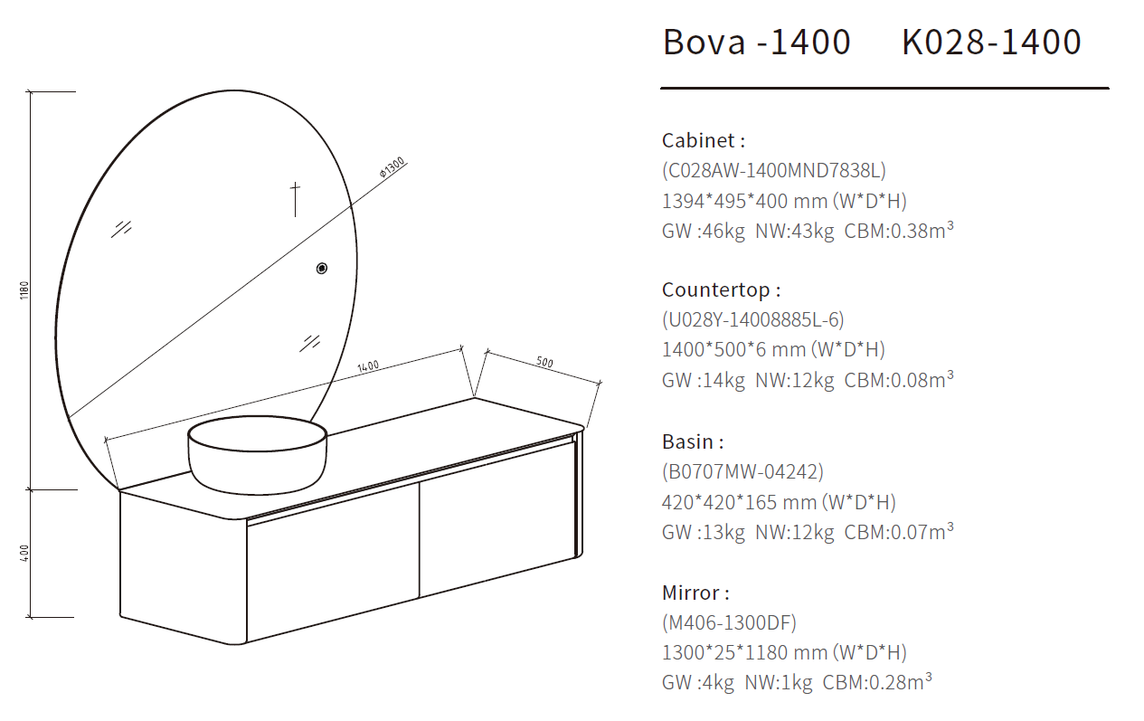 gray floating vanity size 1400