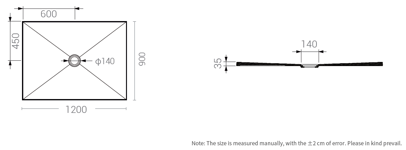 rectangular shower tray size