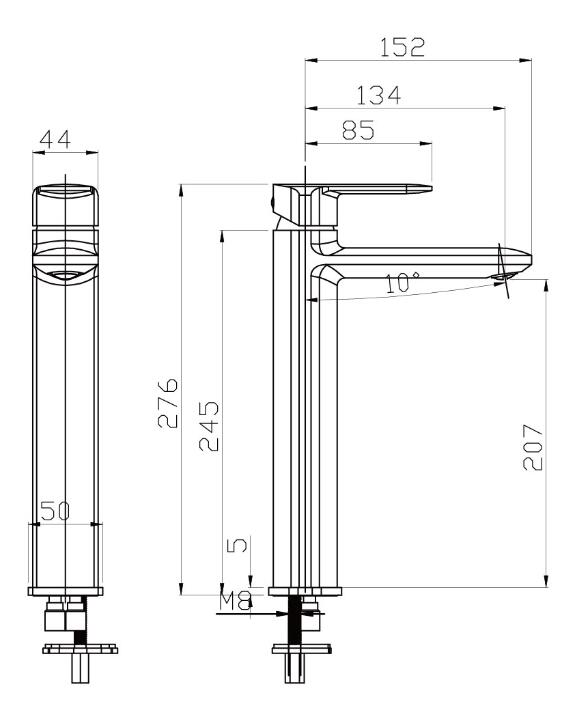 chrome basin faucet size