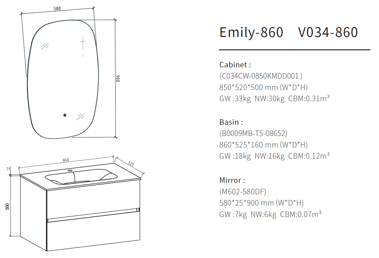 small floating bathroom vanity size 860