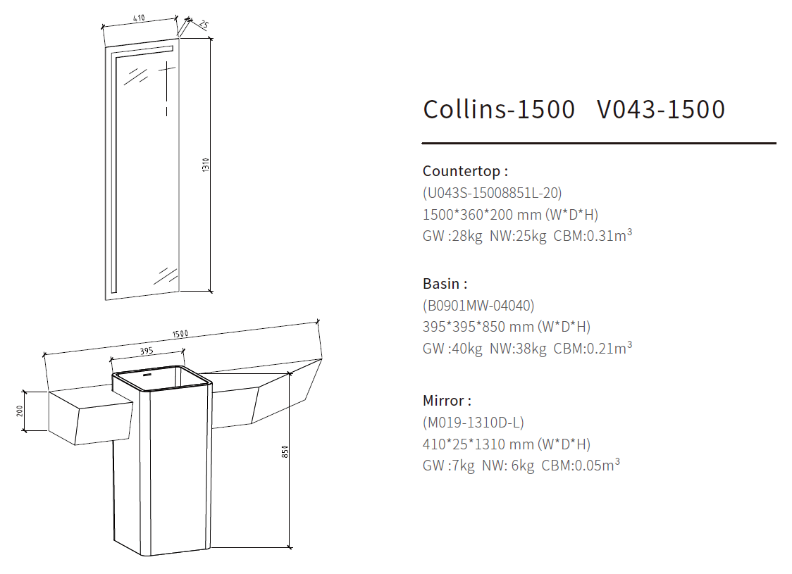 cast stone pedestal sink size 1500