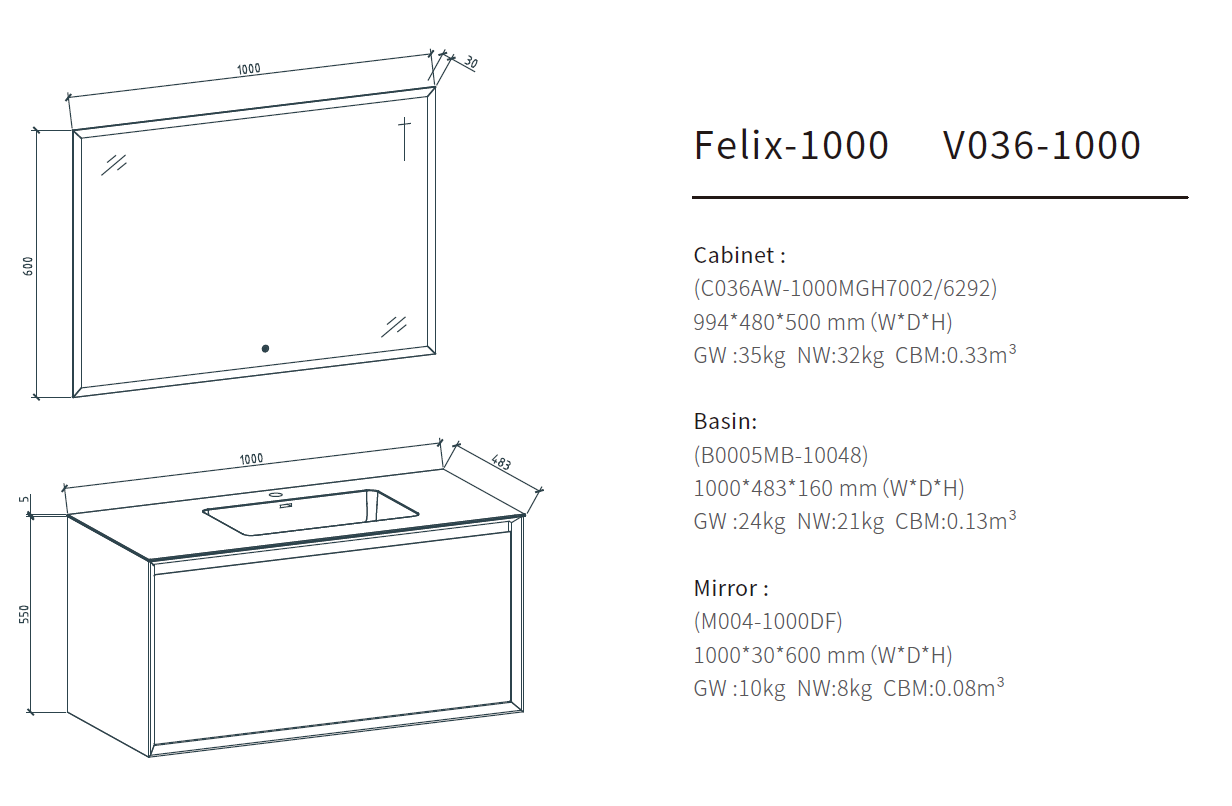 black single bathroom vanity size 1000