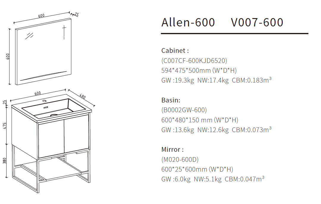 floor standing bathroom vanity size 600