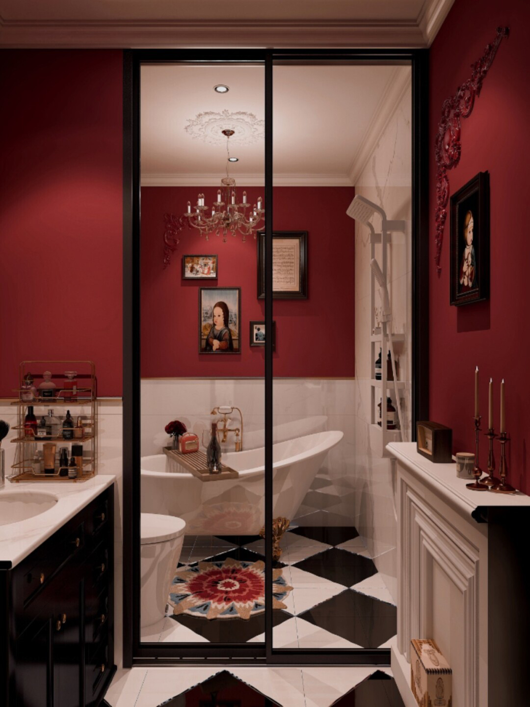 Red bathroom on sale