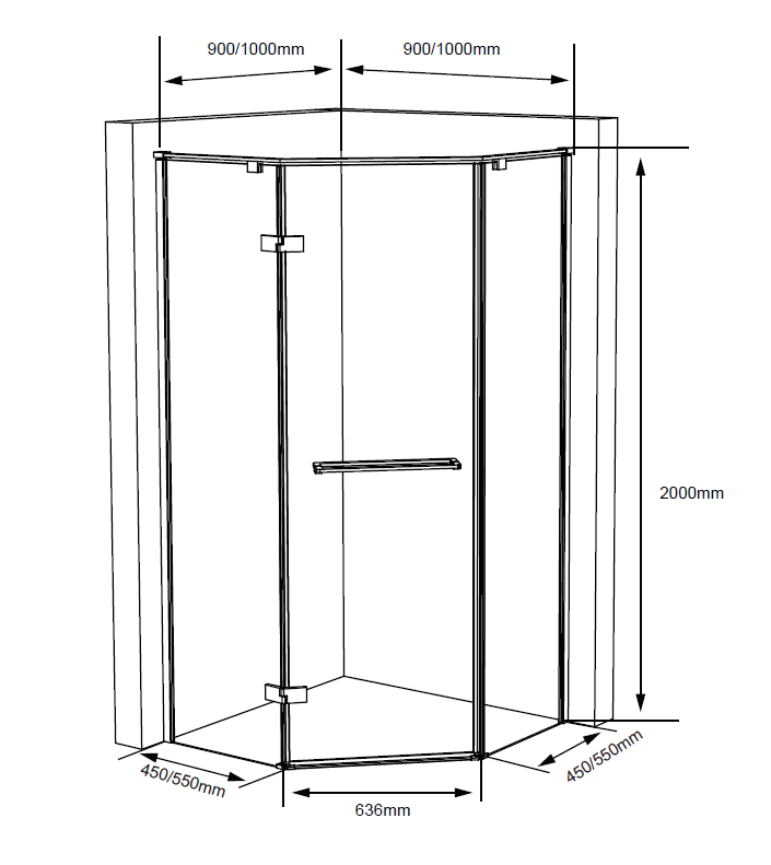 neo-angle shower enclosure specifications GWB11-21Z