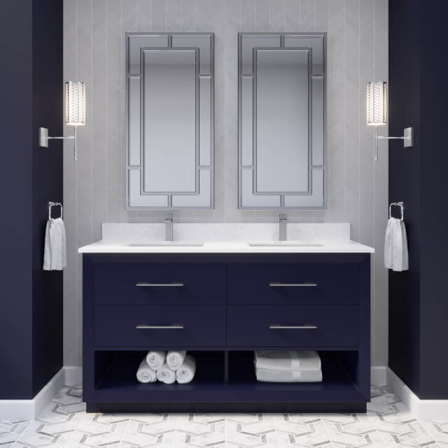 Navy Blue Double Freestanding Bathroom Vanity (with Backsplash)