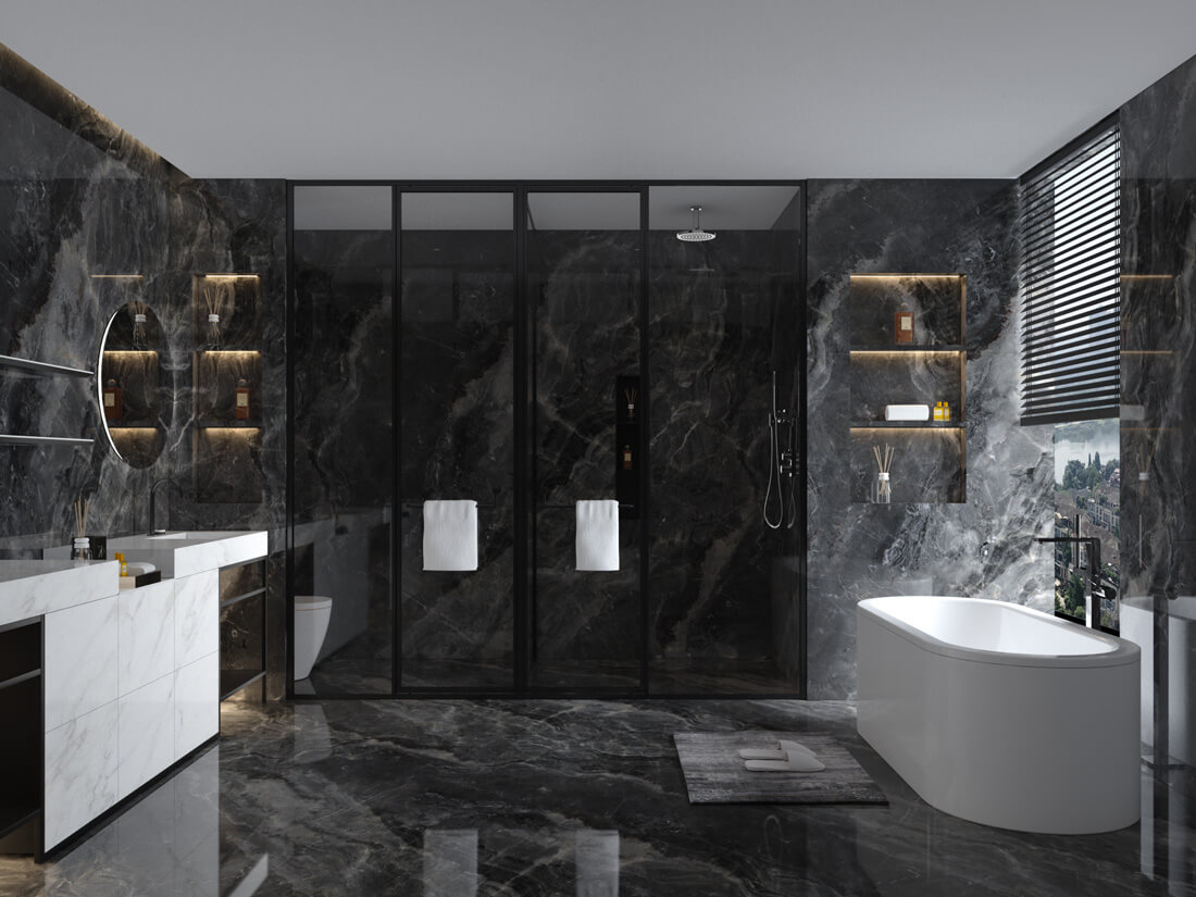 Black marble store bathroom