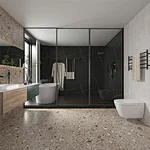 Terrazzo Bathroom with Dark Shower Design Idea