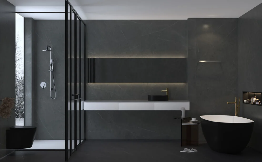 dark gray bathroom