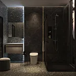 Элегантная современная маленькая черная ванная комната