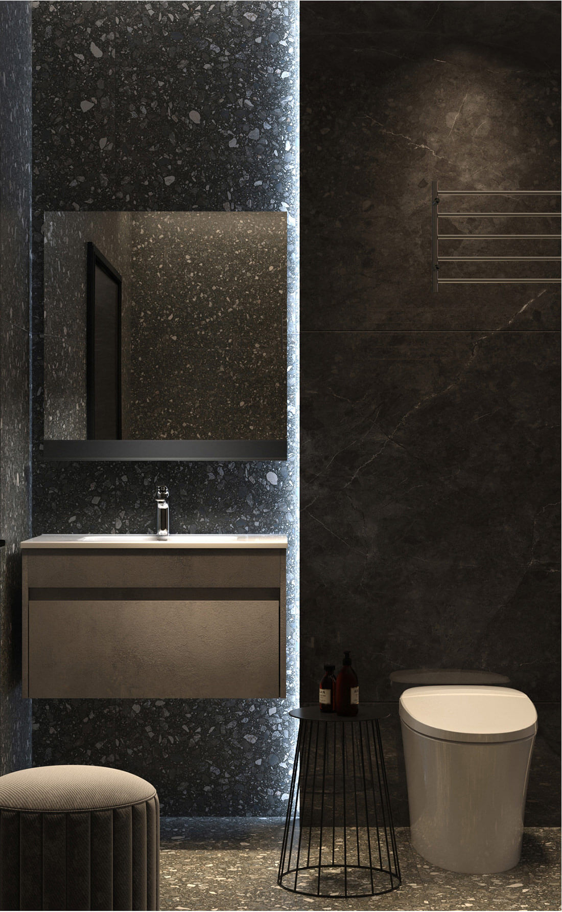 bathroom vanity and smart toilet