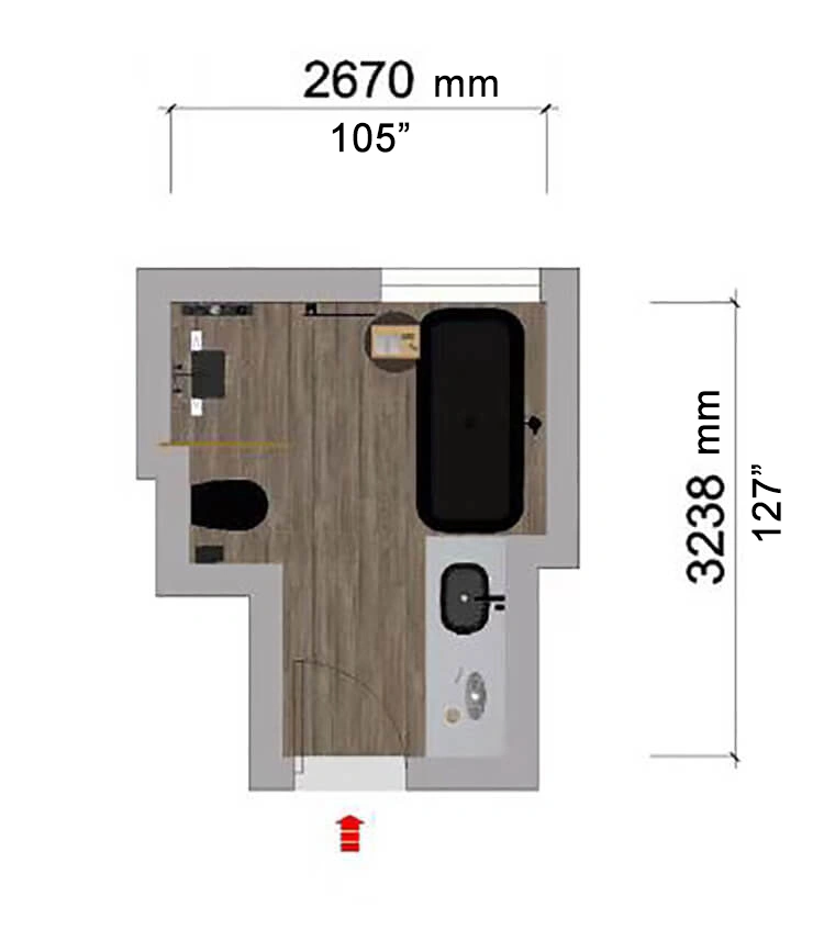 wood bathroom layout