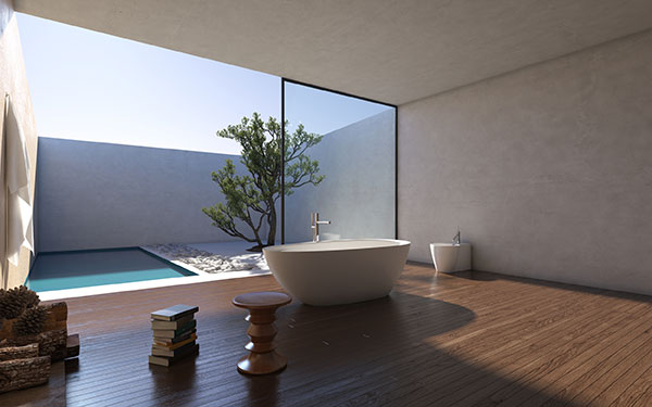 white soaking tub