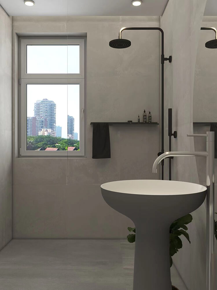 gray pedestal sink