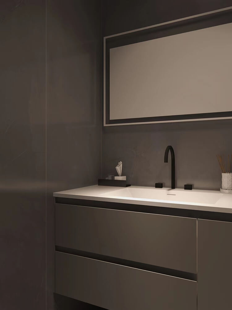 gray bathroom vanity side view