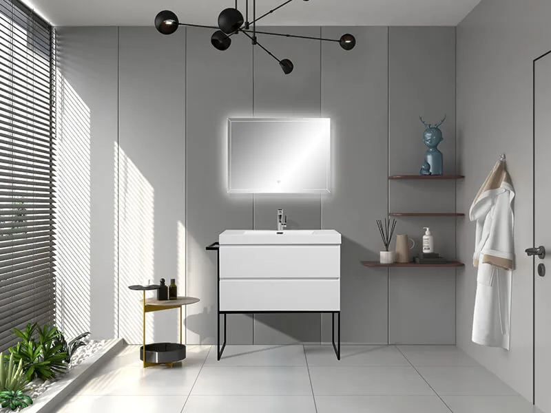 rectangle led mirror over vanity