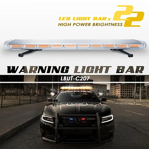 Amber/Yellow 22COB 220W 47" COB High Intensity 28 Modes Law Enforcement Emergency Hazard Warning Flashing Car Truck Construction LED Roof Top Strobe Light Bar With Mount Base