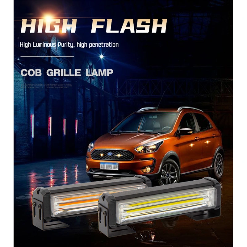 Grill and Surface/Flush Mount Amber White LED Strobe Lights for Trucks Snow Plow Tractor Construction Vehicles Car Safety Flashing, SK 4 in 1 Hazard Warning Caution Emergency Flasher