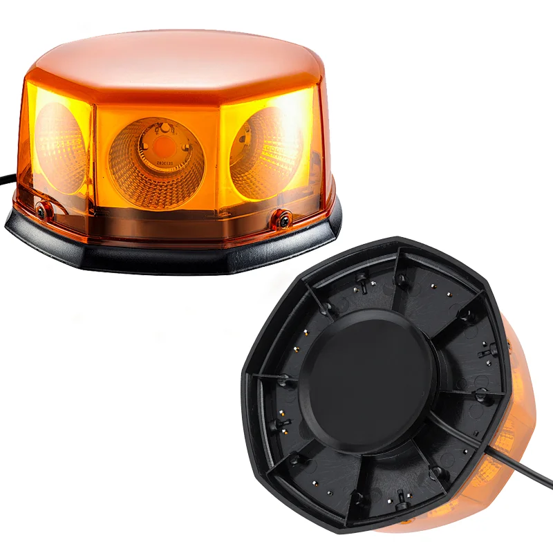 COB 12-24 Volt Amber Mini Led Strobe Roof Top Beacon Light Rotating High Intensity Hazard Emergency Warning Lights Bar for Trucks Vehicles Snow Plow Police Firefighters with Magnetic Base